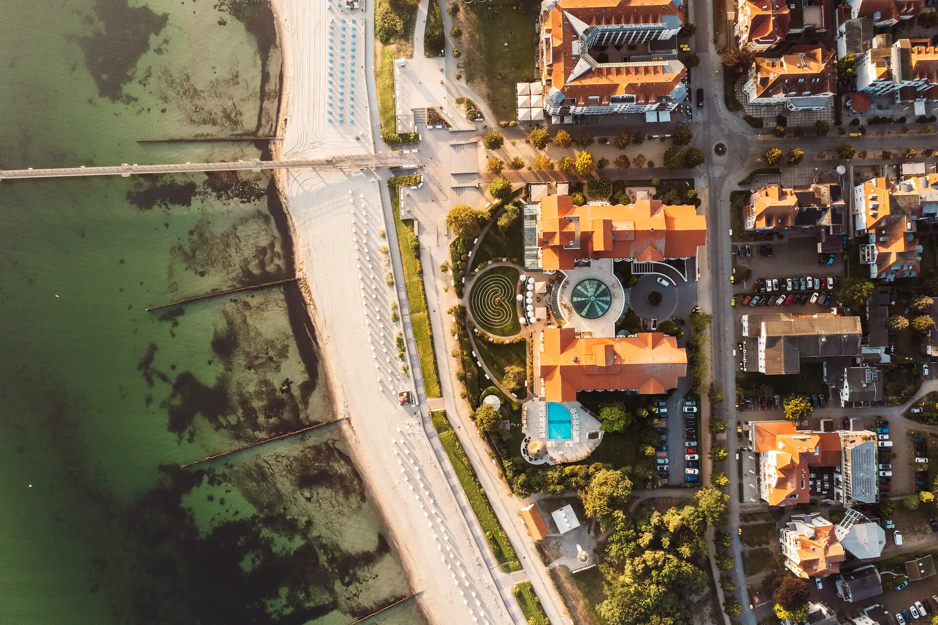 Kühlungsborn Aerial view of a town with a body of water in the foreground