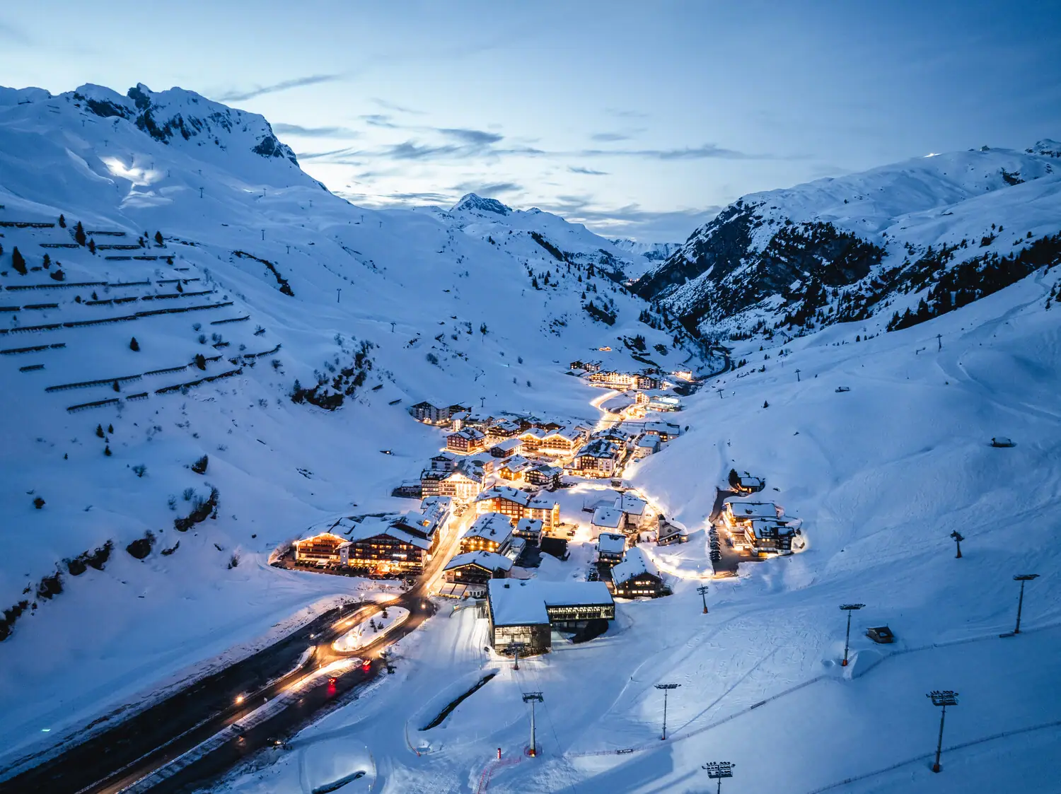 Zürs am Arlberg Snow-covered city in a wintry landscape.